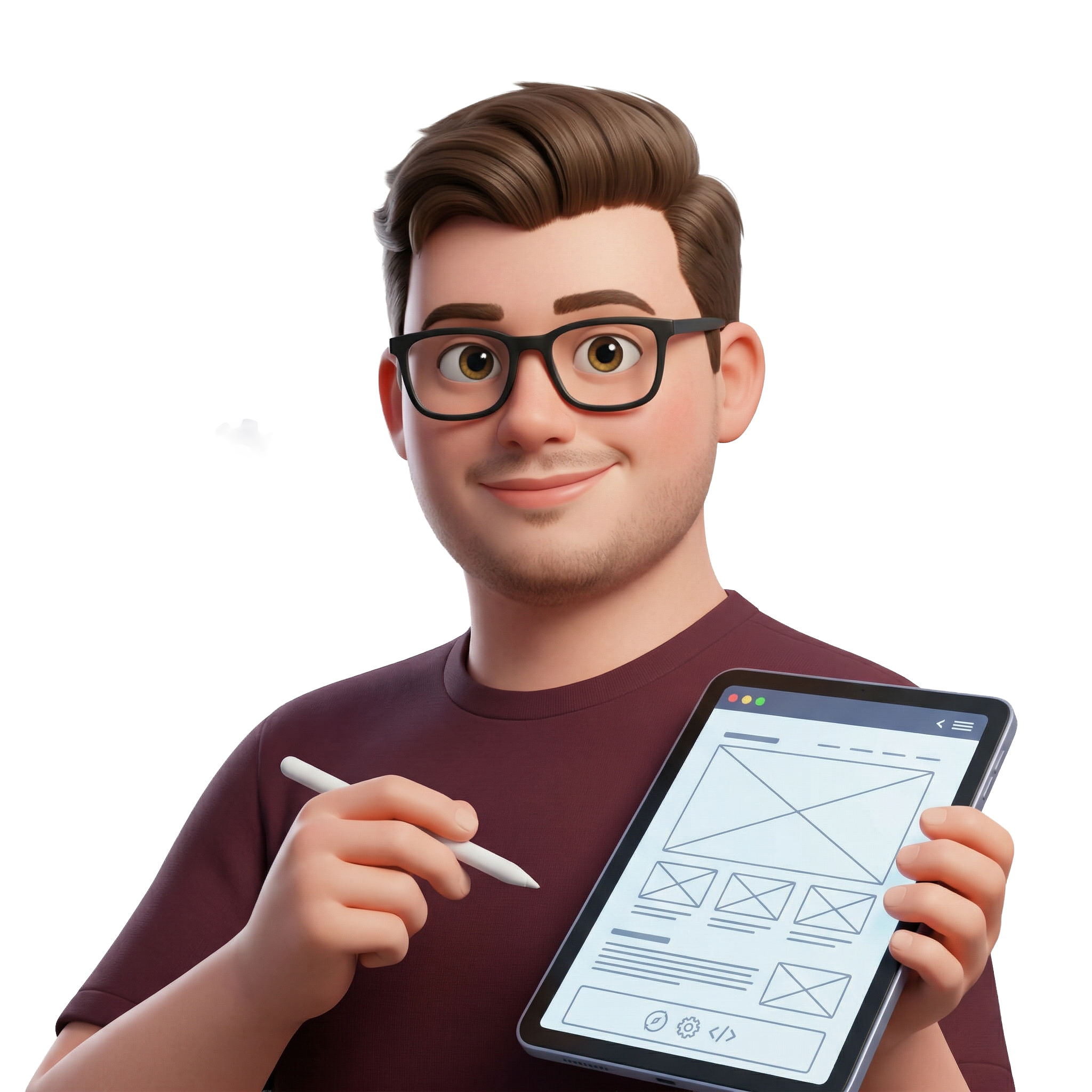 ABERZ character illustration showing website and design work